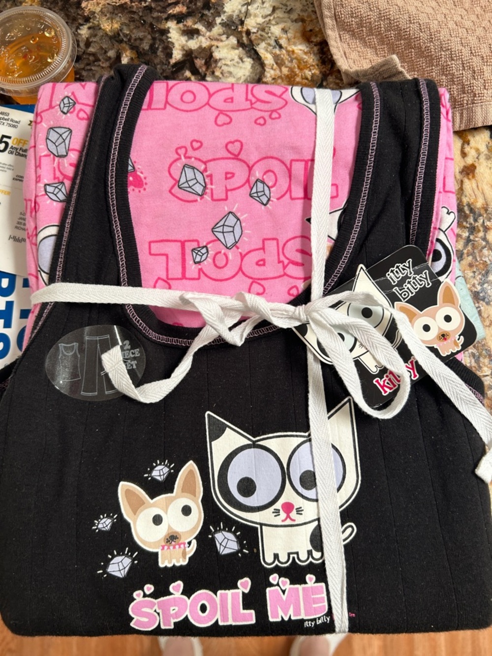 Women’s 2-Piece Pink & Black Cat Pajama Set - Spoil Me